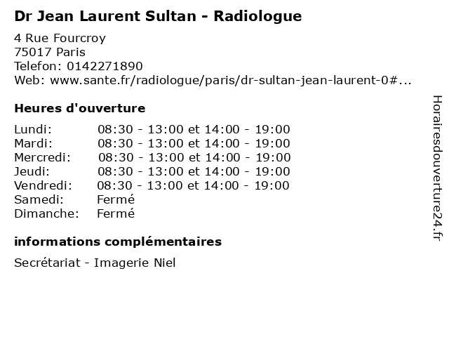Dr Jean Laurent Sultan - Radiologue à Paris: adresse et heures d'ouverture