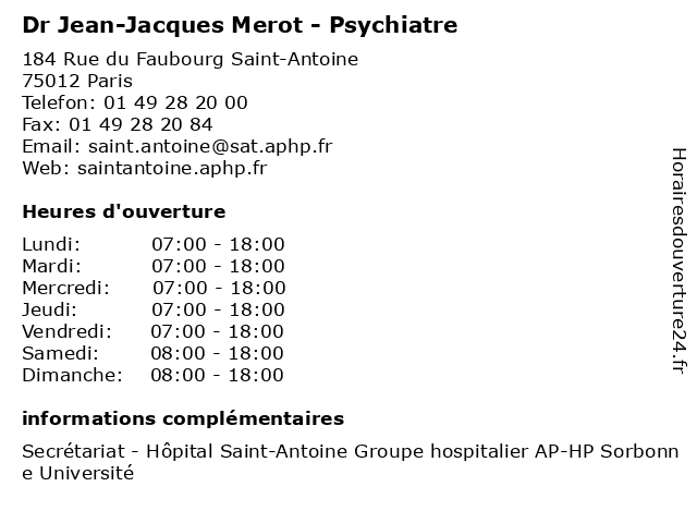 Dr Jean-Jacques Merot - Psychiatre à Paris: adresse et heures d'ouverture