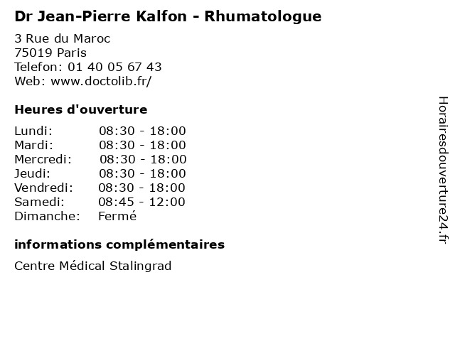 Dr Jean-Pierre Kalfon - Rhumatologue à Paris: adresse et heures d'ouverture