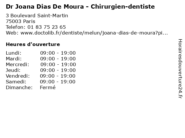 Dr Joana Dias De Moura - Chirurgien-dentiste à Paris: adresse et heures d'ouverture
