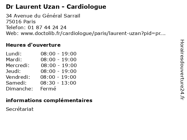 Dr Laurent Uzan - Cardiologue à Paris: adresse et heures d'ouverture