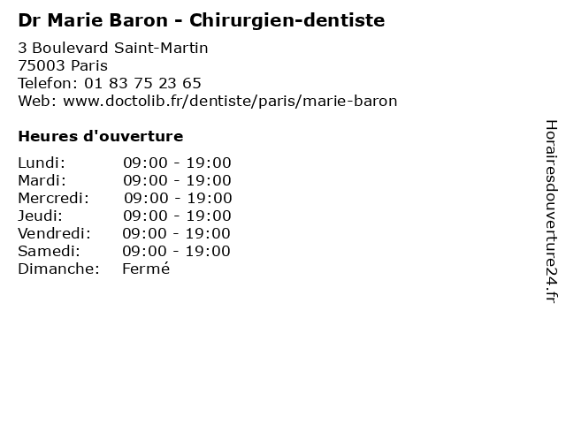 Dr Marie Baron - Chirurgien-dentiste à Paris: adresse et heures d'ouverture