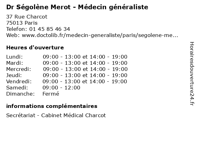 Dr Ségolène Merot - Médecin généraliste à Paris: adresse et heures d'ouverture