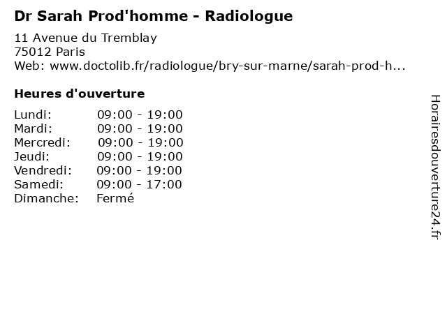 Dr Sarah Prod'homme - Radiologue à Paris: adresse et heures d'ouverture