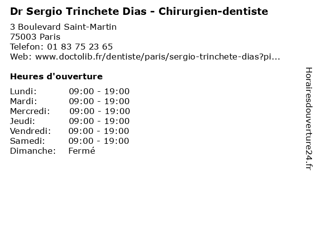 Dr Sergio Trinchete Dias - Chirurgien-dentiste à Paris: adresse et heures d'ouverture