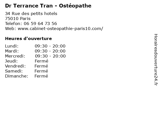 Dr Terrance Tran - Ostéopathe à Paris: adresse et heures d'ouverture