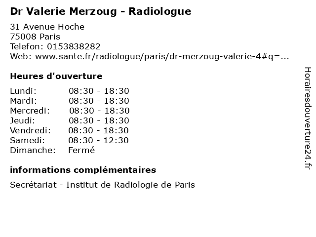 Dr Valerie Merzoug - Radiologue à Paris: adresse et heures d'ouverture