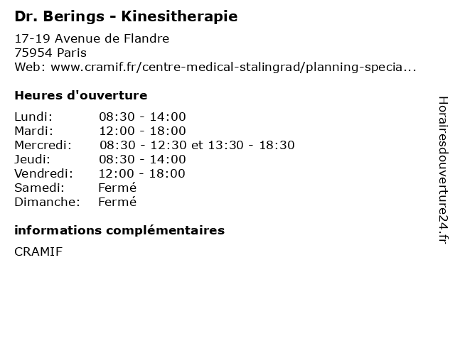 Dr. Berings - Kinesitherapie à Paris: adresse et heures d'ouverture