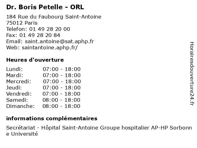 Dr. Boris Petelle - ORL à Paris: adresse et heures d'ouverture