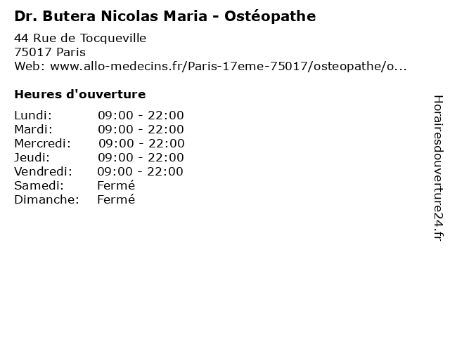 Dr. Butera Nicolas Maria - Ostéopathe à Paris: adresse et heures d'ouverture