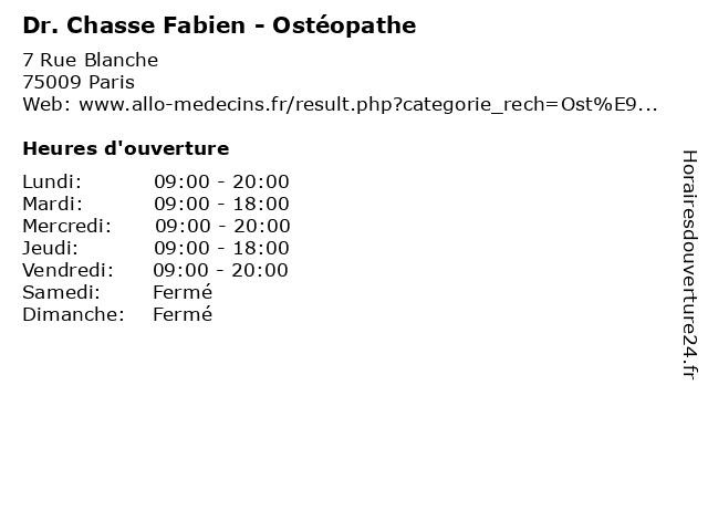 Dr. Chasse Fabien - Ostéopathe à Paris: adresse et heures d'ouverture