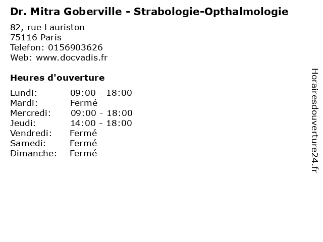 Dr. Mitra Goberville - Strabologie-Opthalmologie à Paris: adresse et heures d'ouverture