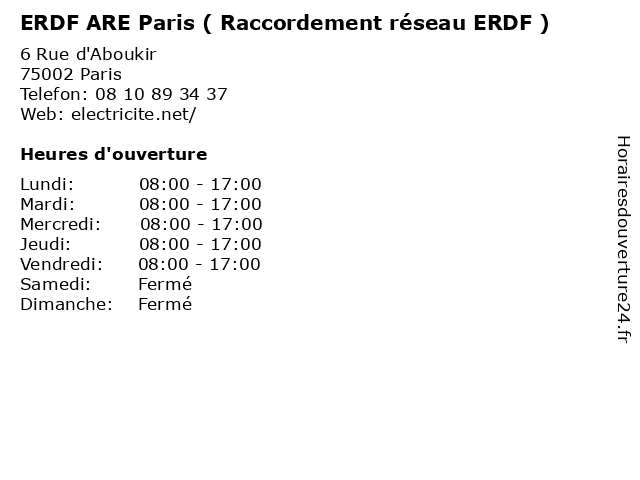ERDF ARE Paris ( Raccordement réseau ERDF ) à Paris: adresse et heures d'ouverture