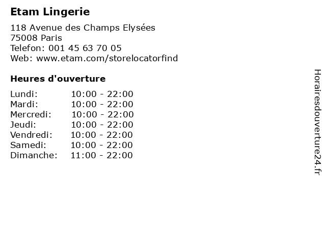 etam champs elysées horaires