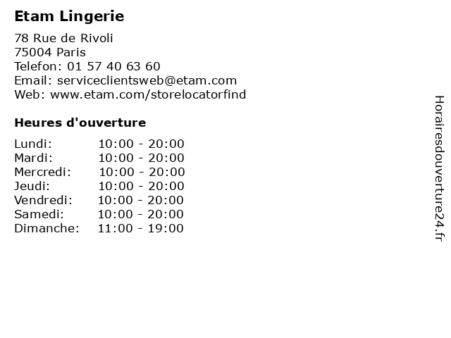 etam rivoli horaires