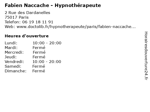 Fabien Naccache - Hypnothérapeute à Paris: adresse et heures d'ouverture