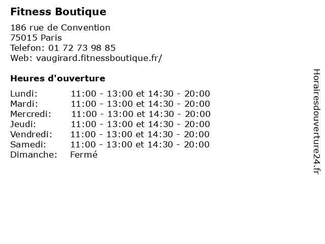 Fitness Boutique à Paris: adresse et heures d'ouverture