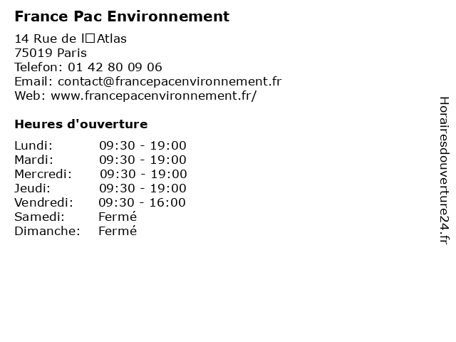 France Pac Environnement à Paris: adresse et heures d'ouverture
