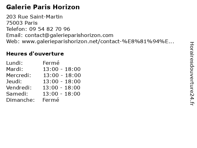 Galerie Paris Horizon à Paris: adresse et heures d'ouverture