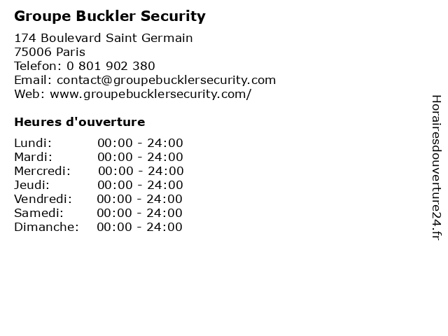 Groupe Buckler Security à Paris: adresse et heures d'ouverture