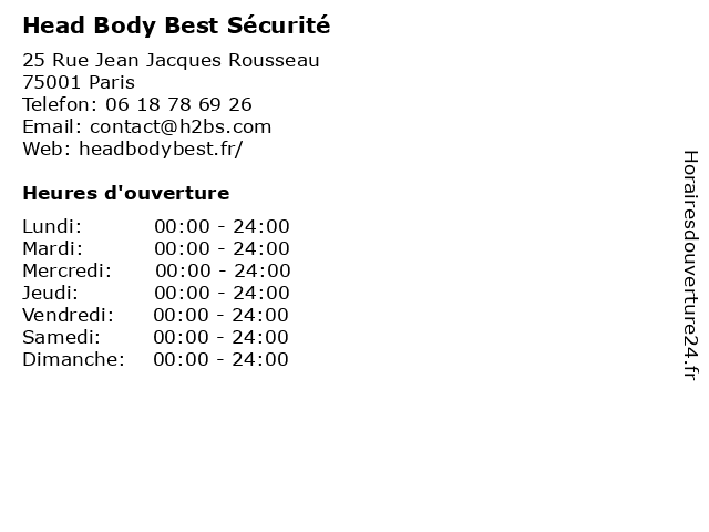 Head Body Best Sécurité à Paris: adresse et heures d'ouverture