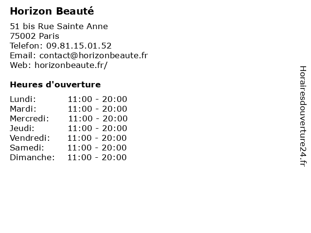 Horizon Beauté à Paris: adresse et heures d'ouverture