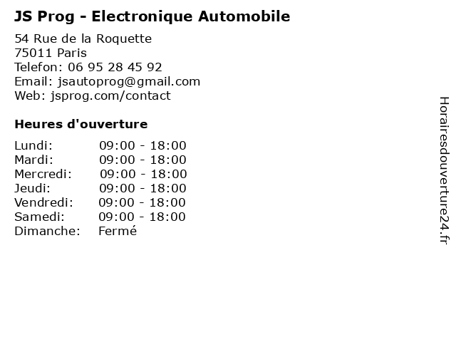 JS Prog - Electronique Automobile à Paris: adresse et heures d'ouverture