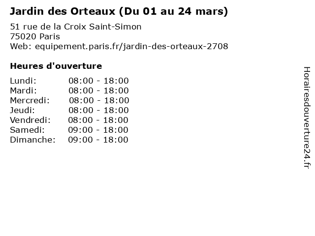Jardin des Orteaux (Du 01 au 24 mars) à Paris: adresse et heures d'ouverture