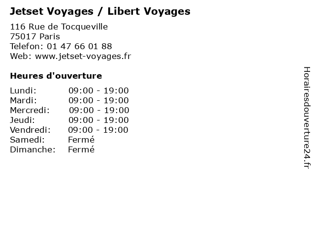Jetset Voyages / Libert Voyages à Paris: adresse et heures d'ouverture