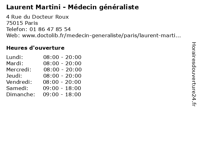 Laurent Martini - Médecin généraliste à Paris: adresse et heures d'ouverture
