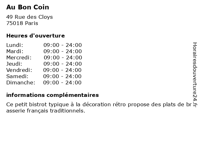 Á
 Le Bon Coin Horaires D Ouverture 49 Rue Des Cloys A Paris