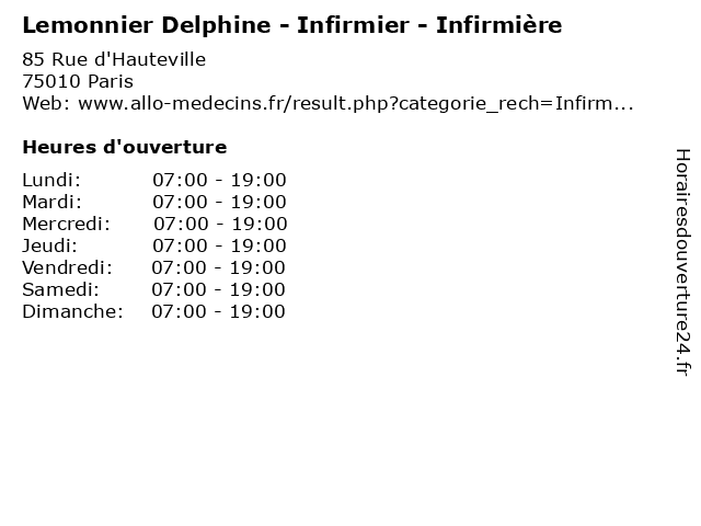 Lemonnier Delphine - Infirmier - Infirmière à Paris: adresse et heures d'ouverture