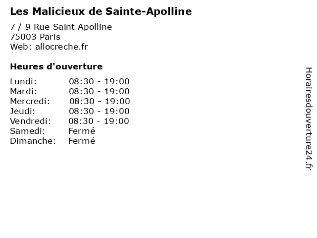 Les Malicieux de Sainte-Apolline à Paris: adresse et heures d'ouverture