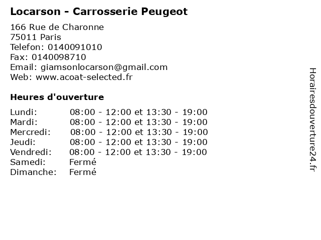 Locarson - Carrosserie Peugeot à Paris: adresse et heures d'ouverture