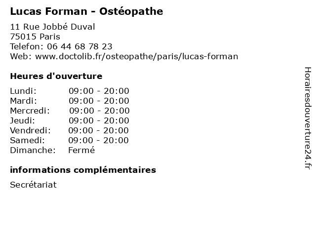 Lucas Forman - Ostéopathe à Paris: adresse et heures d'ouverture