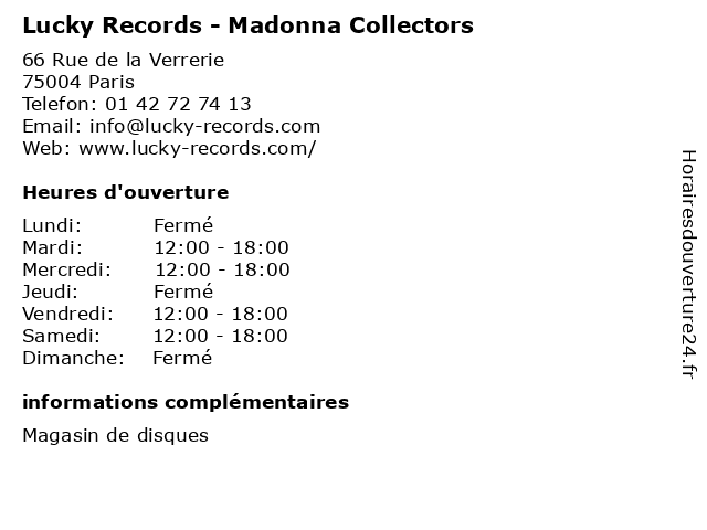 Lucky Records - Madonna Collectors à Paris: adresse et heures d'ouverture