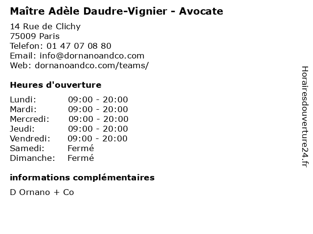 Maître Adèle Daudre-Vignier - Avocate à Paris: adresse et heures d'ouverture