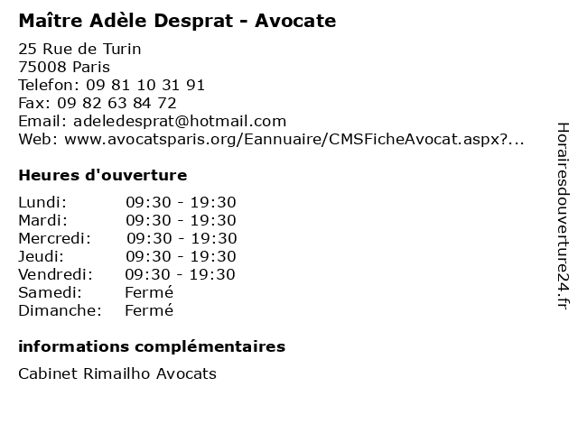 Maître Adèle Desprat - Avocate à Paris: adresse et heures d'ouverture