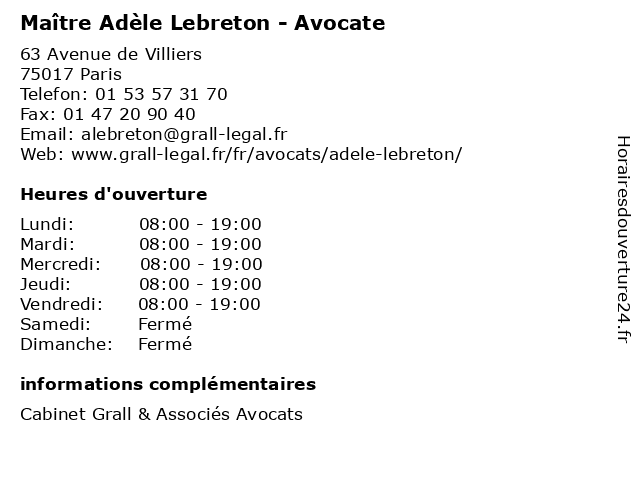 Maître Adèle Lebreton - Avocate à Paris: adresse et heures d'ouverture