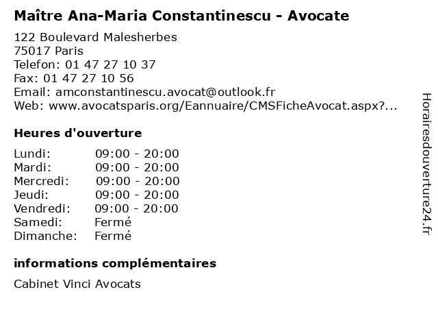 Maître Ana-Maria Constantinescu - Avocate à Paris: adresse et heures d'ouverture