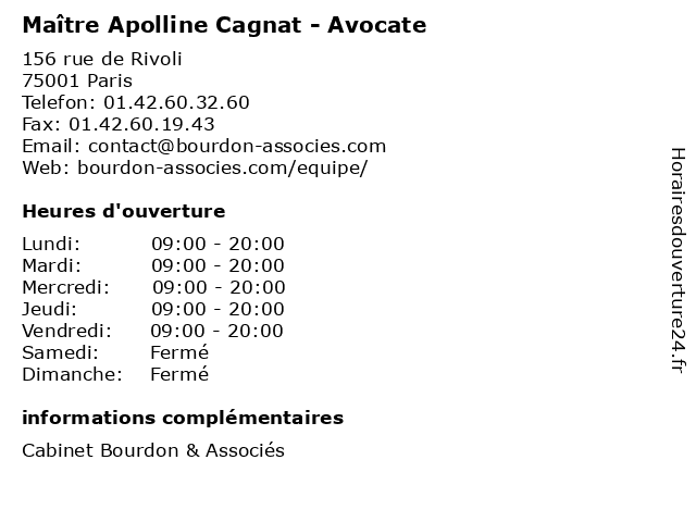 Maître Apolline Cagnat - Avocate à Paris: adresse et heures d'ouverture