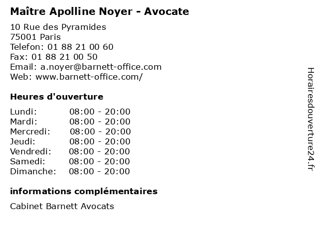 Maître Apolline Noyer - Avocate à Paris: adresse et heures d'ouverture