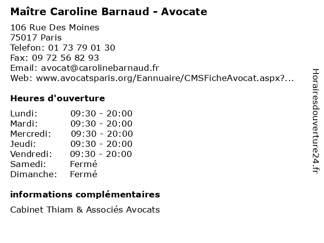 Maître Caroline Barnaud - Avocate à Paris: adresse et heures d'ouverture