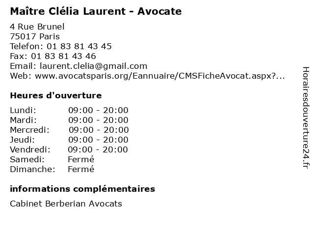 Maître Clélia Laurent - Avocate à Paris: adresse et heures d'ouverture