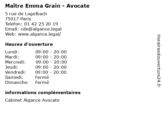 Maître Emma Grain - Avocate à Paris: adresse et heures d'ouverture