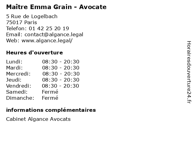 Maître Emma Grain - Avocate à Paris: adresse et heures d'ouverture