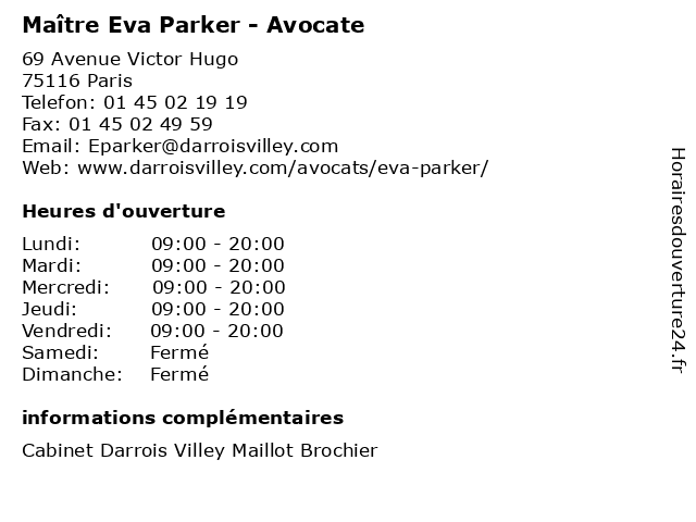 Maître Eva Parker - Avocate à Paris: adresse et heures d'ouverture