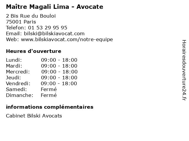 Maître Magali Lima - Avocate à Paris: adresse et heures d'ouverture