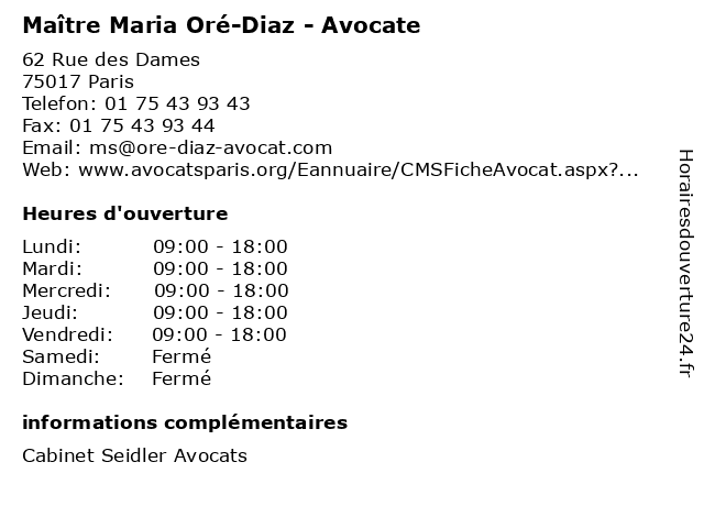 Maître Maria Oré-Diaz - Avocate à Paris: adresse et heures d'ouverture