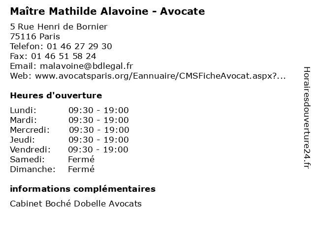 Maître Mathilde Alavoine - Avocate à Paris: adresse et heures d'ouverture